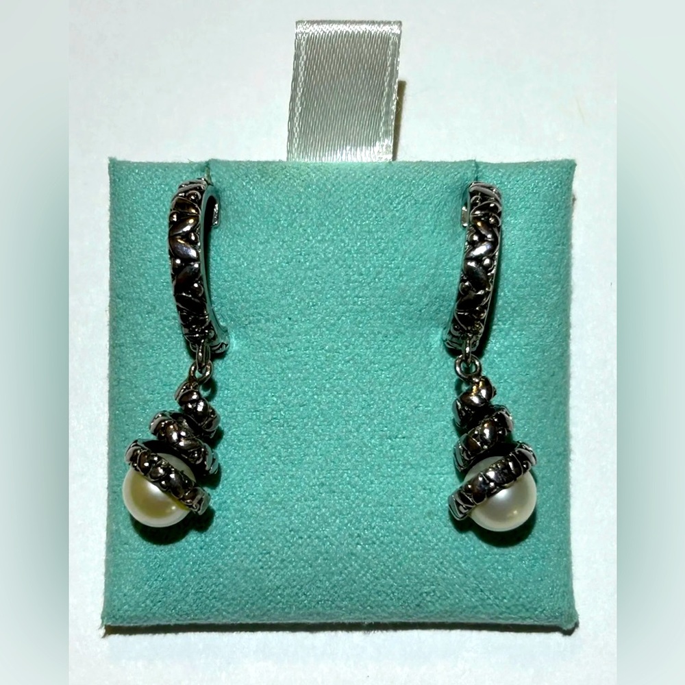 Tiffany & Co Iridesse Pearl Dangle Hoop Earrings Sterling Silver 925 *Very Rare*
